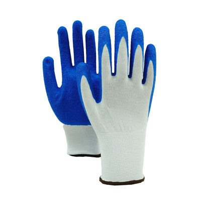 Custom Logo Blauw Krimp Latex Nylon Veiligheidshandschoenen Naadloze Gebreide Werkhandschoenen