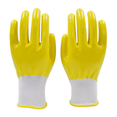 POPALM 13 Guage Nitril ondergedompelde werkhandschoenen, veiligheid gele polyester Nitrilhandschoenen voor mannen