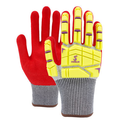 13 Gauge Rode zand-nitril polyester handschoenen Anti-slip TPR-inslaghandschoenen