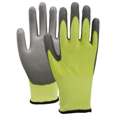 Guantes industriales de calibre 13 grises con revestimiento de PU A6, refuerzo de doble alambre de acero para protección contra cortes